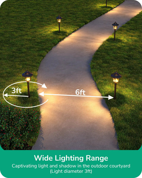 Low Voltage Landscape Pathway Lights 12V 3W 120LM 3000K Seed Glass Orbs illuminating a garden walkway at night, 4 Pack