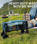 Beast Of A Heavy Duty Collapsible Wagon With Brakes For All Terrain Use, camping scene with picnic setup in background