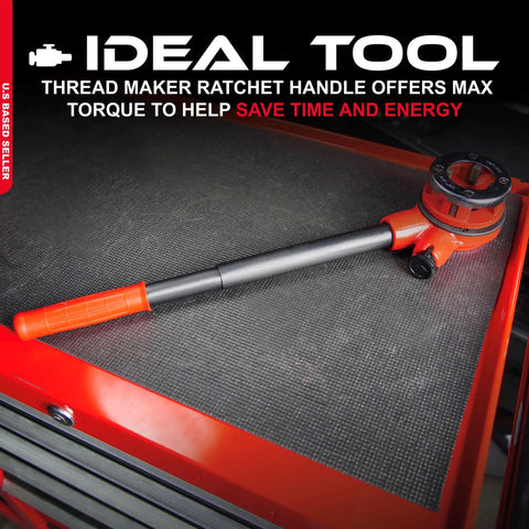 Ratchet Pipe Threader Kit With Galvanized Steel Dies For Threading Metal And PVC Pipes on workbench