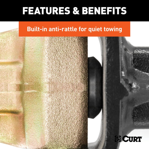Close-up of Beefy Adjustable Channel Mount showing anti-rattle feature for trailer hitches.