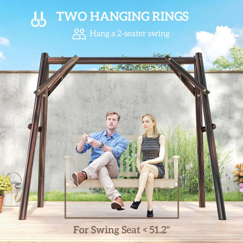 Heavy Duty A-Frame Porch Swing Stand For Outdoor Use Free-Standing Wooden Swing Frame With 660 Lb Capacity setup on lawn