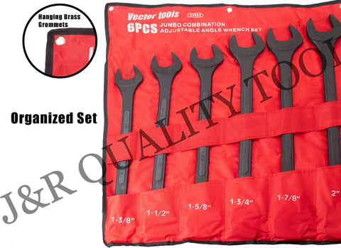 10-Piece SAE Jumbo Combo Wrench Set with Black Oxide Finish in red carrying pouch, heavy-duty heat-treated drop-forged steel