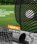 Close-up of heavy-duty net in 40 Foot Batting Cage For Baseball And Softball With Sock Pocket Freestanding Frame, shown with ball.