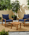 24x24 Inch Waterproof Patio Chair Cushions For Outdoor Furniture With Edge Binding Easy Carry Handle Adjustable Straps And Hook And Loop Fastener Fade Resistant Weatherproof Comfort on wooden chairs in a garden setting.