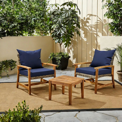 24x24 Inch Waterproof Patio Chair Cushions For Outdoor Furniture With Edge Binding Easy Carry Handle Adjustable Straps And Hook And Loop Fastener Fade Resistant Weatherproof Comfort on wooden chairs in a garden setting.
