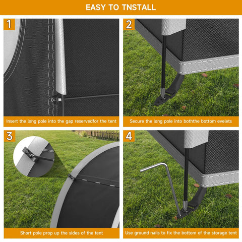 Assembly steps for Oversized Bike Storage Tent For 3 To 4 Bikes, Portable Foldable Garage Garden Shelter with ground pegs