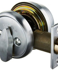 Smart Key Gate Latch Deadbolt For Pool And Home Entry 59 Signature Series, satin chrome finish, side angle view