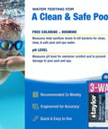 Zero Hassle Three In One Dpd Water Test Kit For Pools And Spas With Handheld Comparator For Quick Free Chlorine Ph And Bromine Checks Compact case displayed underwater with a child swimming.