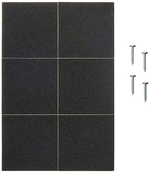 Image of abrasive sanding sheets with screws beside them, laid out in a grid pattern.