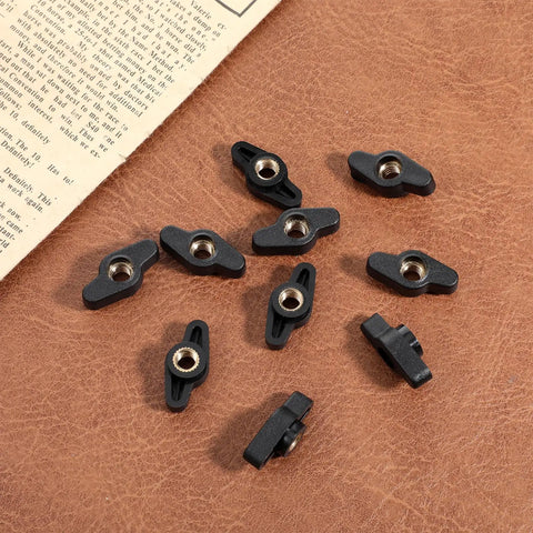 10 Piece Super Grippy Black Wing Knobs With 1/4-20 Threads For T-Track Jigs And Feather Boards on a textured surface.