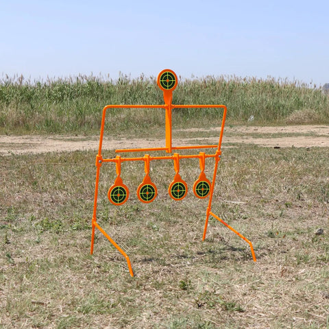 Auto Reset Steel Target For.22 Caliber Rimfire Handguns And Rifles Neon Orange 16 By 11 By 22 Inches with four steel plates