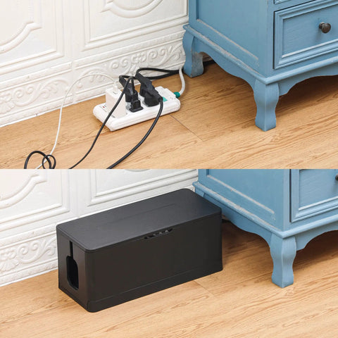 2 Pack Foldable Cable Management Boxes For Big Wires, 13.5 X 6 X 5.5 Inches, ABS Safe Plastic, concealing cords under table