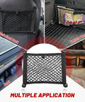 Two Pack 14 By 10 Inch Double Layer Mesh Cargo Net Stretchable Car Organizer Netting For Trunk RV Boat Home Auto in use