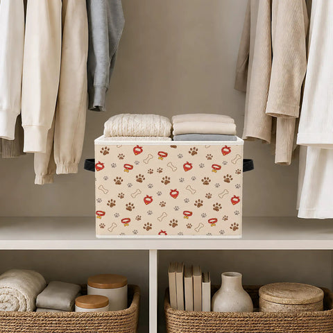 Chill Out The Clutter With These Adorable Dog Paw Print Foldable Storage Bins featuring the bins in a closet with folded clothes.