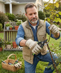 Man using Two Pack 8 Inch Bypass Garden Pruning Shears And 6.25 Inch Advanced Garden Scissors Set for trimming plants