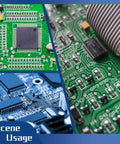Three circuit board close-ups showing Pro Grade No Clean Flux Paste For Electronics Soldering And Desoldering Wick Kit usage.