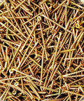 Pro Grade Yellow Zinc 8X2.5 Inch Coarse Thread Drywall Wood Screws With Classic Bugle Head Design And Beefy Hardened Steel Core For Driving Smooth Through Any Lumber In A Solid Two Thousand Five Hundred Count Pack, shot showing multiple screws stacked together.