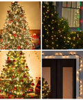 Collage of Pastel Easter And Christmas String Lights 40Ft Outdoor Indoor Decor With 200 Incandescent Minis on trees and window.