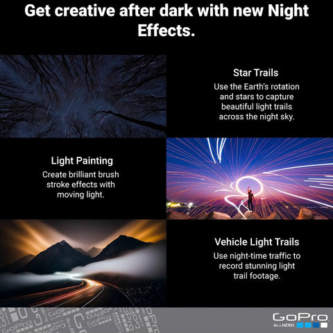 Hero11 Black Waterproof Action Camera With 5.3K60 Ultra HD Video And 27MP Photos featuring night effects like star trails.