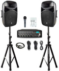 MX15 15 Inch 2500W Bluetooth Powered PA System With 8 Channel Mixer, Stands, Wired Microphone, 48V Phantom Power, Audio Interface