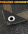 Close-up of a Seventy Percent Shade Cloth 10x20 Feet Shade Net Mesh Tarp With Grommets Black, showing upgraded metal grommet.