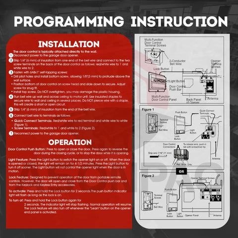 Installation and operation guide for DIY Friendly Wall Mounted Garage Door Opener Control Panel For 1995-2011 Models.