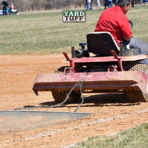 Heavy Duty Zinc And Steel Mesh Field Drag Mat For Surface Leveling With Tow Chain And Tow Ring, rugged yard drag in action