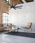 66 Inch Outdoor Ceiling Fan With Integrated Led Lighting And Wireless Remote Matte Black installed in modern living room.
