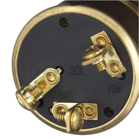 Close-up of back view terminals on Beefy Three-Position Heavy Duty Boat Ignition Starter Switch With Brass Construction Fits Panels Up To One Inch