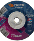 Tiger Ceramic Type 27 Cut Off And Grind Combo Wheel 4 1/2 Inch By 1/8 Inch CER30T 5/8-11 Nut front view