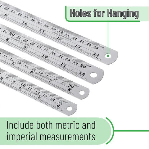 Metal Straight Edge Ruler Set With 4 Stainless Steel Rulers In 6 Inch, 8 Inch, 12 Inch And 14 Inch For Your Drafting, Drawing, And DIY Projects