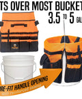 64 Pocket Bucket Tool Organizer Caddy For 5 Gallon Buckets With Beefy 600D Canvas Liner Insert shown with a white bucket