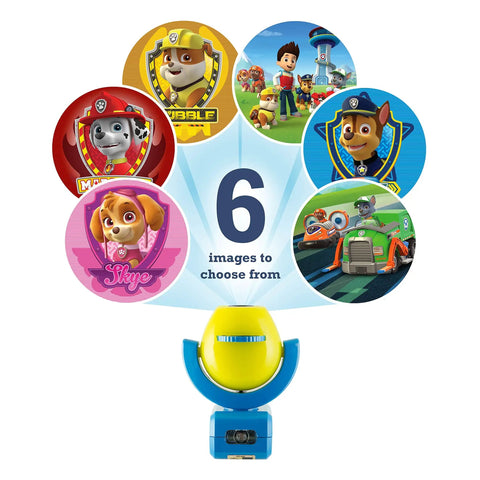 Paw Patrol Led Night Light Projector With Dusk To Dawn Sensor Plug In Six Character Projections showing characters on ceiling