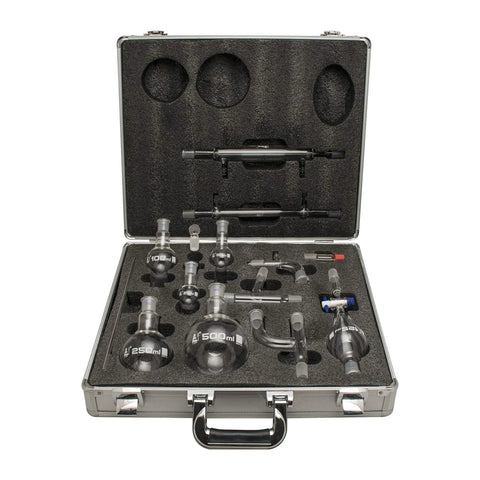 Distillation Kit For Organic Chemistry Set With 19 22 Interchangeable Joints, 15 Piece Borosilicate Glassware In Heavy Duty Hard Case