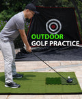 Person practicing swing on Tri Turf Golf Hitting Mat With Thick EVA Foam Base For Indoor Outdoor Backyard Practice Real Feel