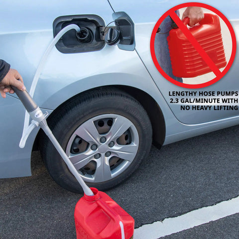 Auto Stop Fuel Transfer Pump With One Hand Operation And No Heavy Lifting 3X Power From D Battery used on silver car