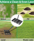 Beast Of A Heavy Duty Lawn Leveling Rake With 17 By 10 Inch Head And 5 Foot Handle leveling lawn in before and after process