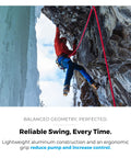 Climber using Raptor Ice Tool For Technical Ice Climbing And Mountaineering With Dope Modular Picks on icy rock face.