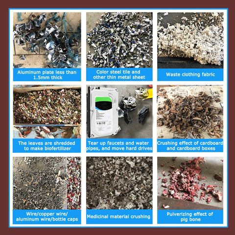 Beast 220V Universal Biaxial Metal Shredder Crusher Machine processing various metal, plastic, and waste materials.