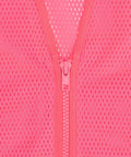 Fly High Vis Mesh Safety Vest For Crews Ansi Type O Class 1 Reflective Tape Lightweight Breathable Pink Work Pullover Extra Large close-up of zipper and mesh detail.