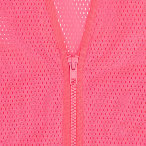 Fly High Vis Mesh Safety Vest For Crews Ansi Type O Class 1 Reflective Tape Lightweight Breathable Pink Work Pullover Extra Large close-up of zipper and mesh detail.