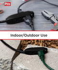 Beefy Triple Outlet 15 Ft Indoor Extension Cord 16 Gauge Grounded Power Strip with tools on a workbench and outdoor setup.