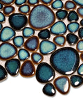 Artisan Pebble Mosaic Tile Sheet With Irregular Blue Green Stone Look Ceramic Waterproof Shower Floor And Wall Tiles