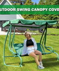 Weatherproof Swing Canopy Replacement Cover For 2-3 Seater Porch Swing with person sitting, outdoor garden setting