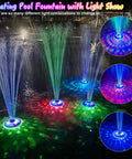 Floating Pool Fountain With LED Underwater Lights And Outdoor Powered Pump 2 Mode Sprinkler Waterfall For Inground And Above Ground Pools And Ponds Blue Light Show 1 Pc in action showing colorful water display at night.