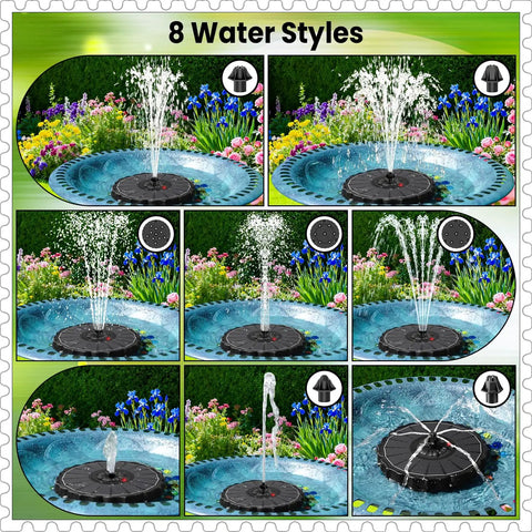 Sun Powered Solar Fountain Pump With 2000mAh Battery And Indicator LED, 3.5W Glass Flower Shape Water Fountain With 7 Nozzles.