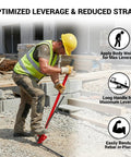 User operating the Fixum Heavy Duty Manual Rebar Bender For 5/8 Inch Steel Rods using body weight for leverage on a construction site.