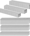 Pro Level 18 Gauge Narrow Crown Staples And Brad Nails Assortment Kit 4200 Pieces, showing steel staples in organized rows.