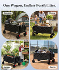 47 Inch Collapsible Wagon Cart With Mega 300 Liter Capacity used for camping, moving, gardening, and sports gear outdoors.