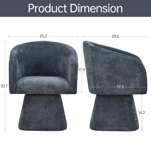 Swivel Dining Chairs Set Of 2 Upholstered Barrel Back Accent Arm Chairs In Blue For Dining Room dimensions shown